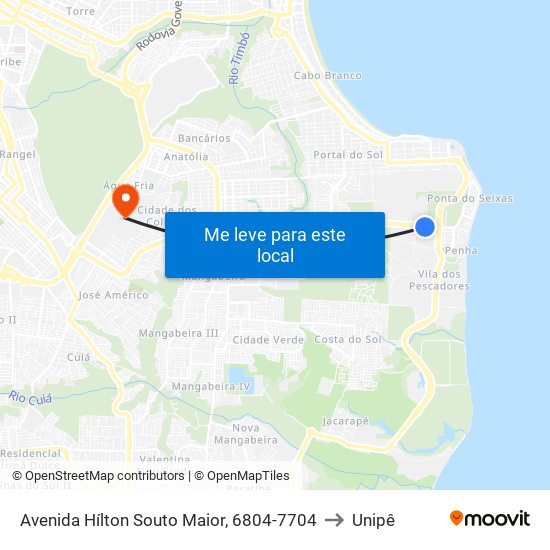 Avenida Hílton Souto Maior, 6804-7704 to Unipê map