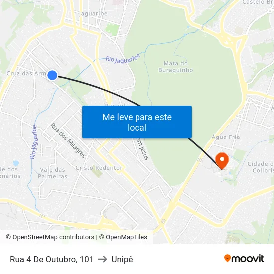 Rua 4 De Outubro, 101 to Unipê map