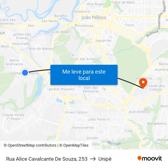 Rua Alice Cavalcante De Souza, 253 to Unipê map