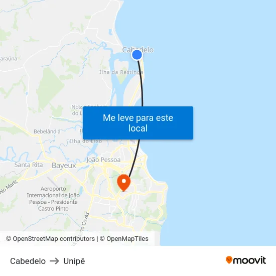 Cabedelo to Unipê map