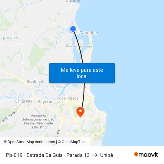 Pb-019 - Estrada Da Guia - Parada 13 to Unipê map