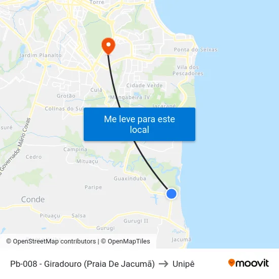Pb-008 - Giradouro (Praia De Jacumã) to Unipê map