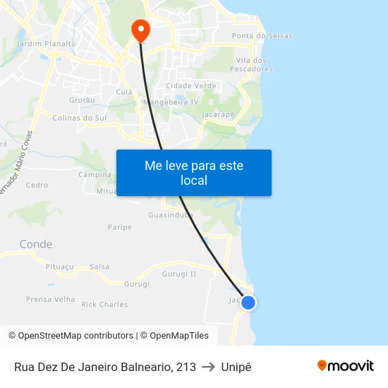 Rua Dez De Janeiro Balneario, 213 to Unipê map