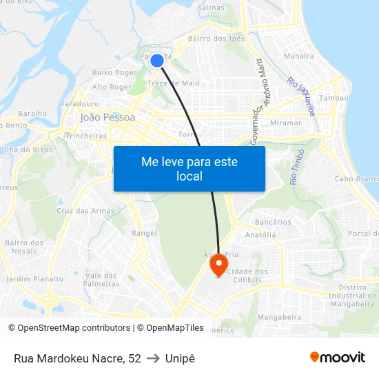 Rua Mardokeu Nacre, 52 to Unipê map