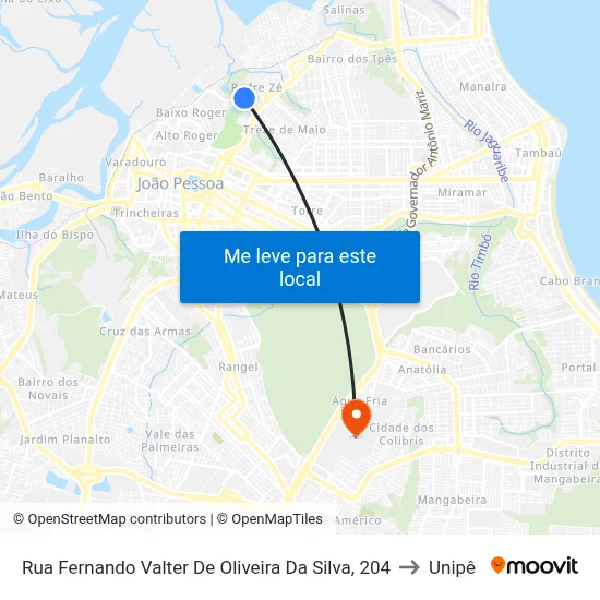 Rua Fernando Valter De Oliveira Da Silva, 204 to Unipê map