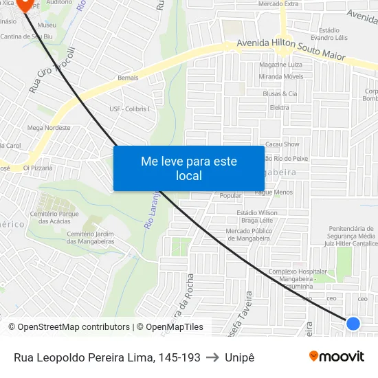 Rua Leopoldo Pereira Lima, 145-193 to Unipê map
