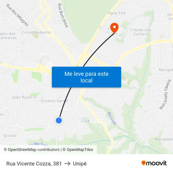 Rua Vicente Cozza, 381 to Unipê map