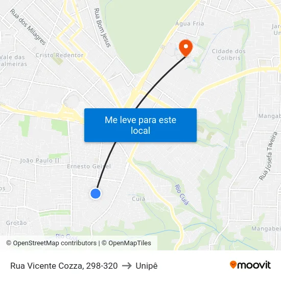 Rua Vicente Cozza, 298-320 to Unipê map