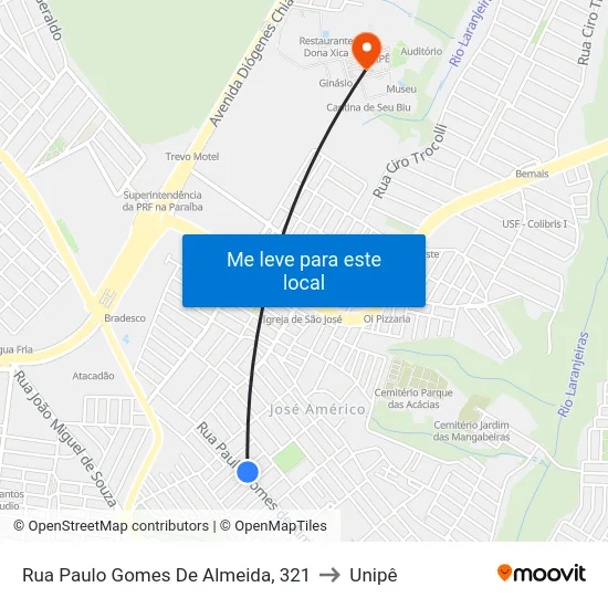 Rua Paulo Gomes De Almeida, 321 to Unipê map