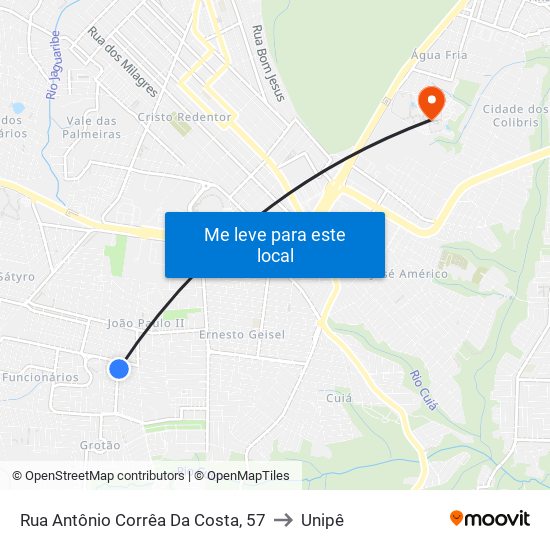 Rua Antônio Corrêa Da Costa, 57 to Unipê map