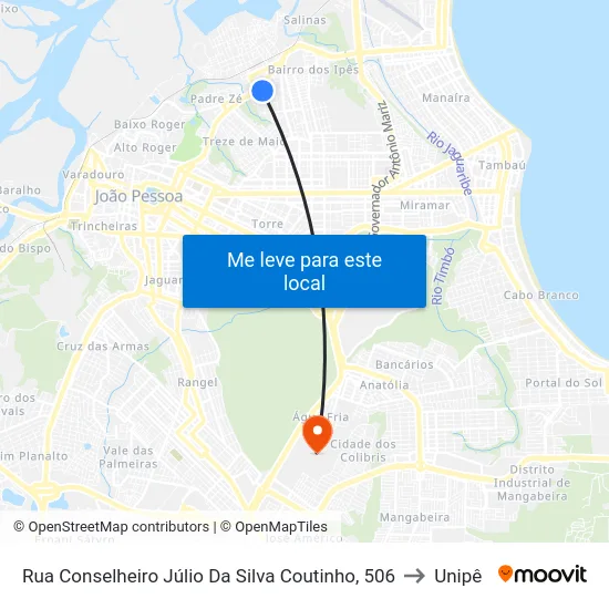 Rua Conselheiro Júlio Da Silva Coutinho, 506 to Unipê map