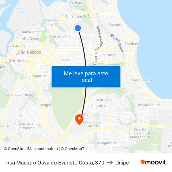 Rua Maestro Osvaldo Evaristo Costa, 370 to Unipê map