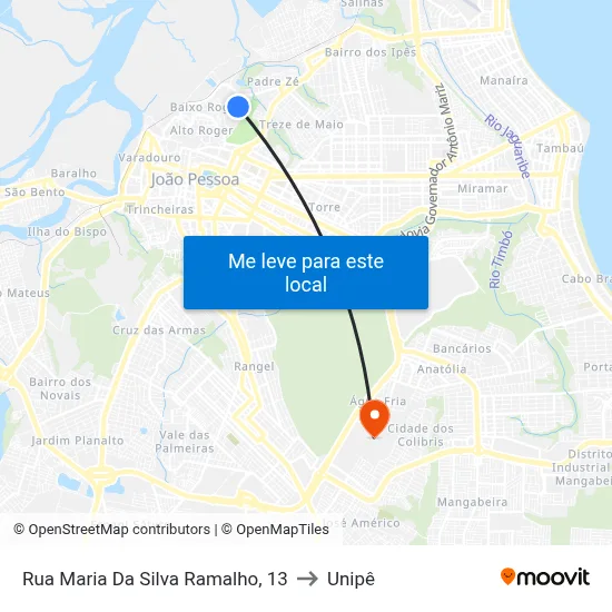 Rua Maria Da Silva Ramalho, 13 to Unipê map
