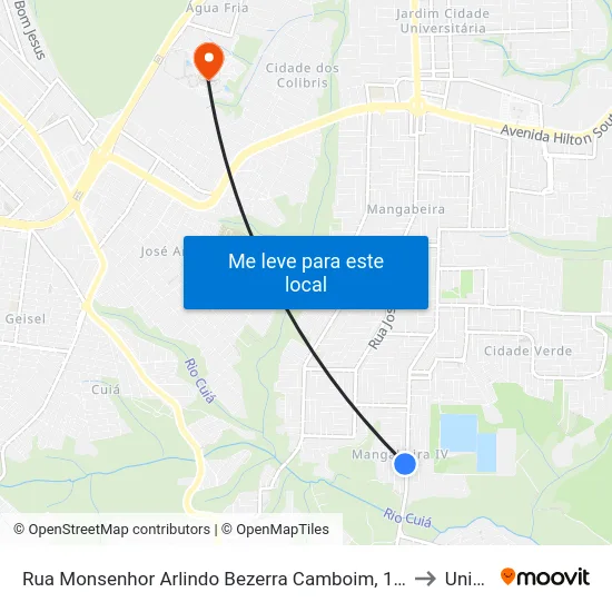 Rua Monsenhor Arlindo Bezerra Camboim, 114 to Unipê map