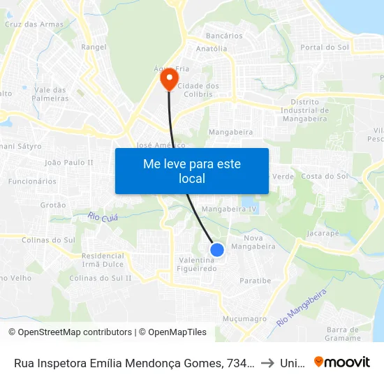 Rua Inspetora Emília Mendonça Gomes, 734-754 to Unipê map