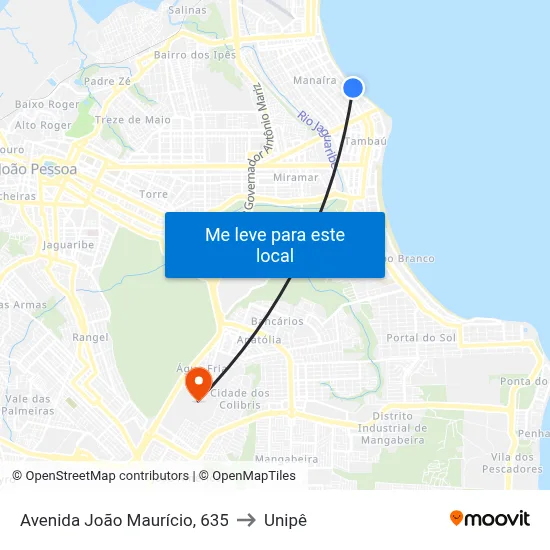 Avenida João Maurício, 635 to Unipê map