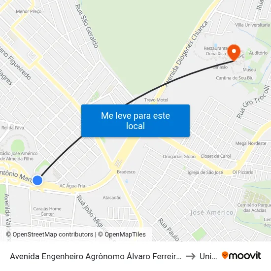 Avenida Engenheiro Agrônomo Álvaro Ferreira, 76-308 to Unipê map