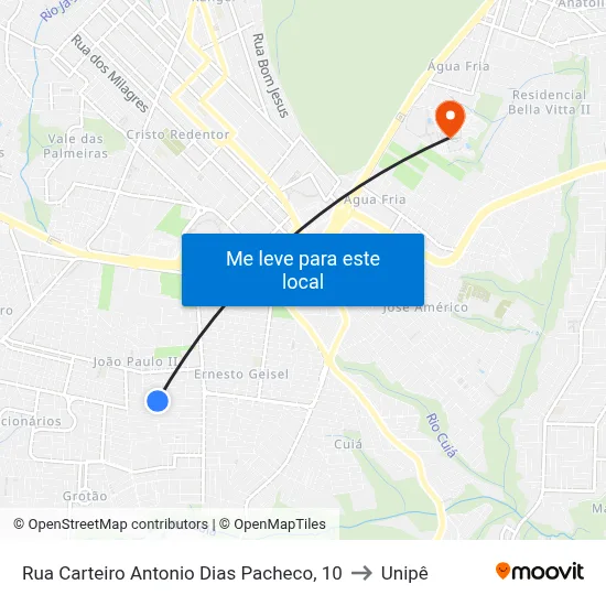 Rua Carteiro Antonio Dias Pacheco, 10 to Unipê map