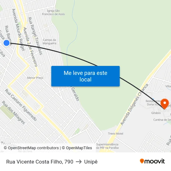 Rua Vicente Costa Filho, 790 to Unipê map