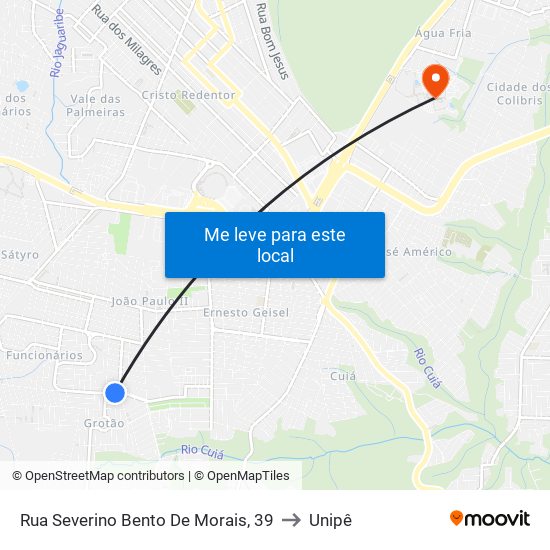 Rua Severino Bento De Morais, 39 to Unipê map