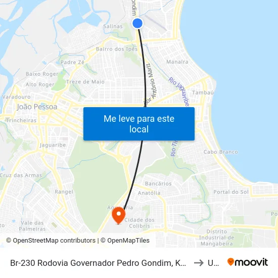 Br-230 (Pista Local) | Freitas Varejo to Unipê map