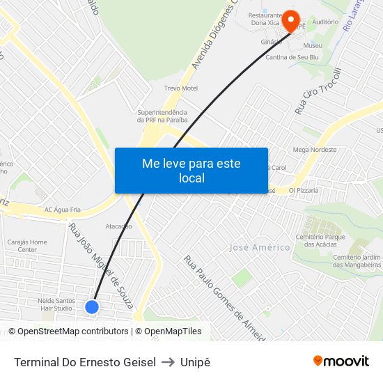 Terminal Do Ernesto Geisel to Unipê map