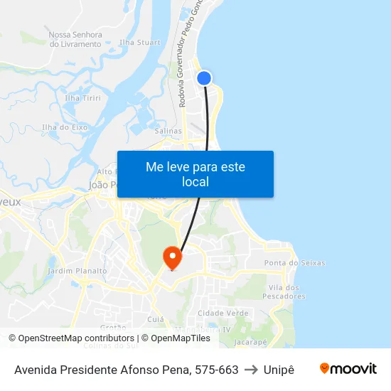 Avenida Presidente Afonso Pena, 575-663 to Unipê map