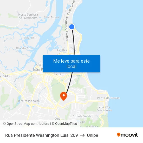 Rua Presidente Washington Luís, 209 to Unipê map