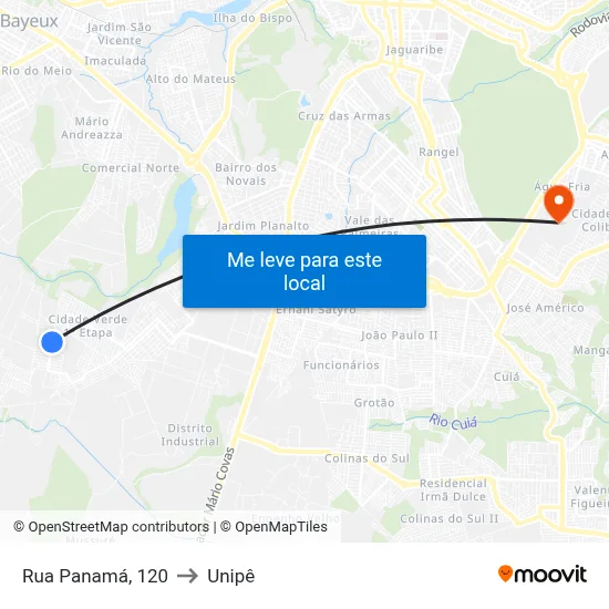 Rua Panamá, 120 to Unipê map