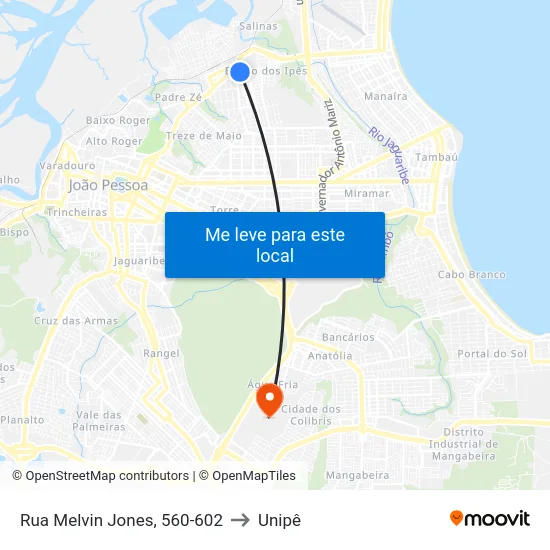 Rua Melvin Jones, 560-602 to Unipê map