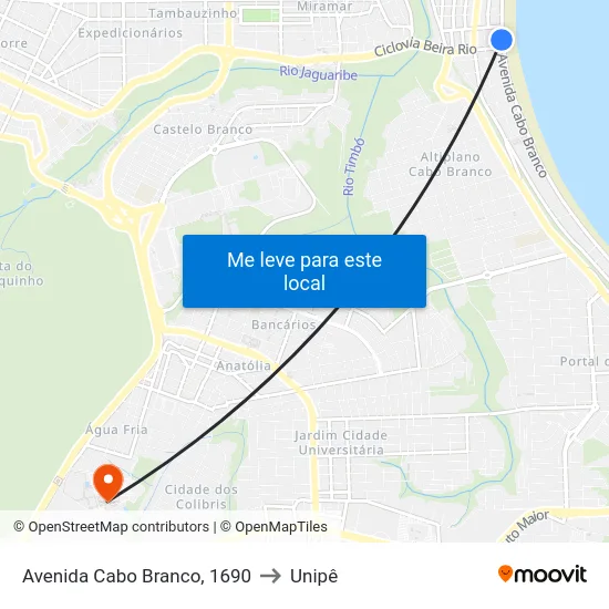Avenida Cabo Branco, 1690 to Unipê map