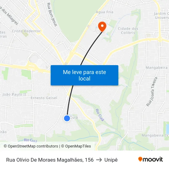 Rua Olívio De Moraes Magalhães, 156 to Unipê map