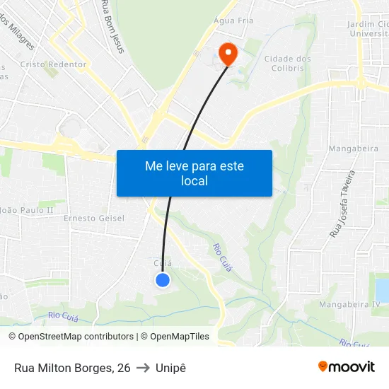Rua Milton Borges, 26 to Unipê map