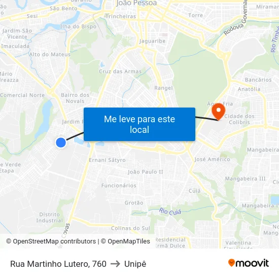 Rua Martinho Lutero, 760 to Unipê map