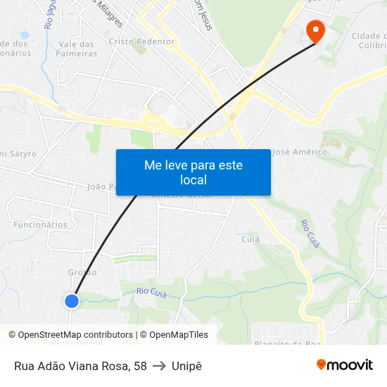 Rua Adão Viana Rosa, 58 to Unipê map