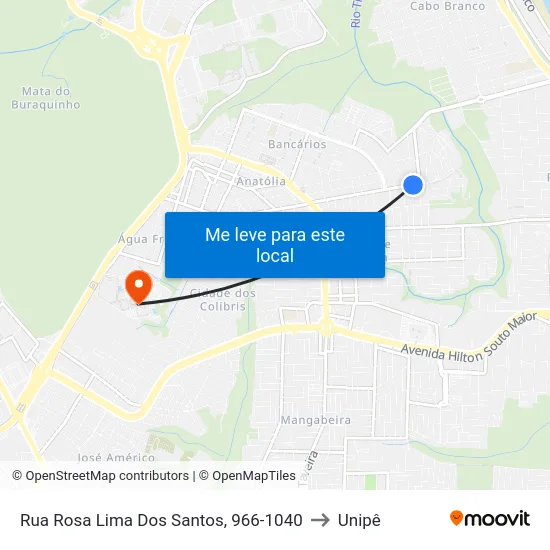 Rua Rosa Lima Dos Santos, 966-1040 to Unipê map