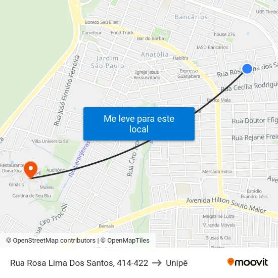 Rua Rosa Lima Dos Santos, 414-422 to Unipê map