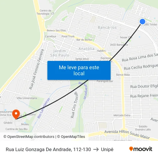 Rua Luiz Gonzaga De Andrade, 112-130 to Unipê map