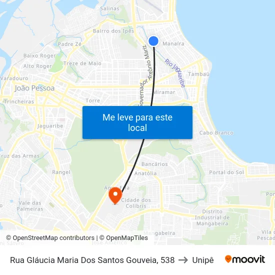 Rua Gláucia Maria Dos Santos Gouveia, 538 to Unipê map