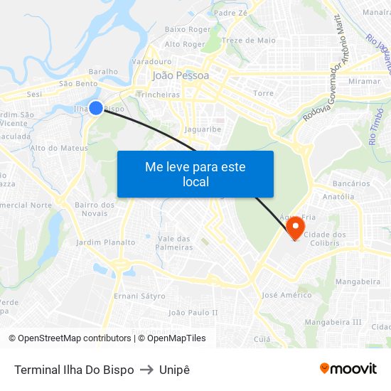 Terminal Ilha Do Bispo to Unipê map