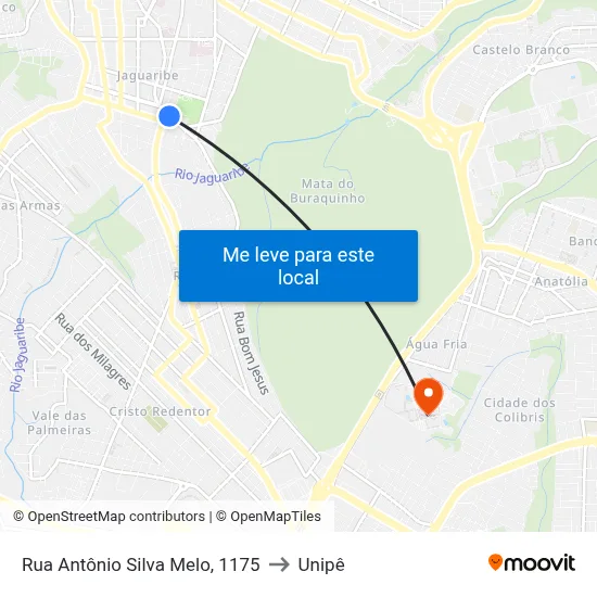 Rua Antônio Silva Melo, 1175 to Unipê map