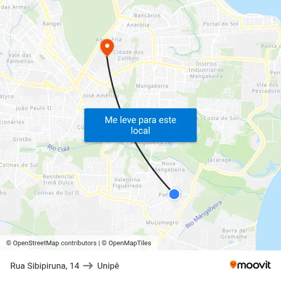 Rua Sibipiruna, 14 to Unipê map