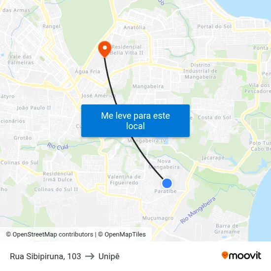 Rua Sibipiruna, 103 to Unipê map