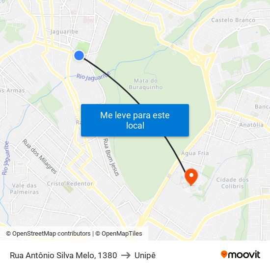 Rua Antônio Silva Melo, 1380 to Unipê map