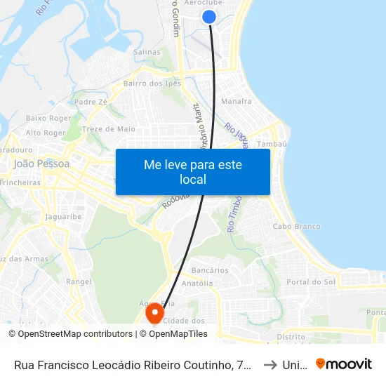 Rua Francisco Leocádio Ribeiro Coutinho, 747-829 to Unipê map