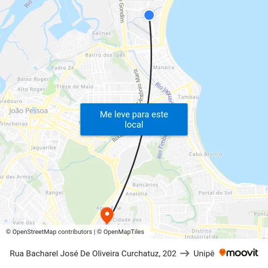 Rua Bacharel José De Oliveira Curchatuz, 202 to Unipê map