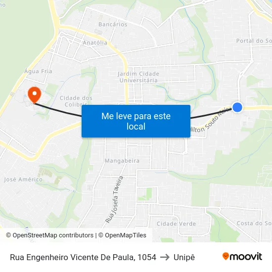 Rua Engenheiro Vicente De Paula, 1054 to Unipê map
