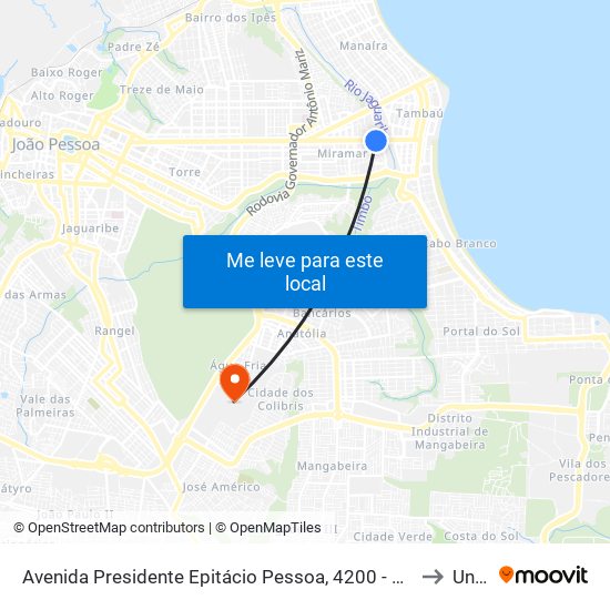 Avenida Presidente Epitácio Pessoa, 4200 - Pão De Açúcar to Unipê map