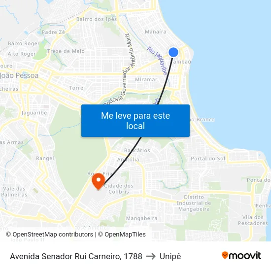 Avenida Senador Rui Carneiro, 1788 to Unipê map