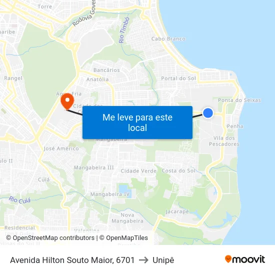 Avenida Hilton Souto Maior, 6701 to Unipê map